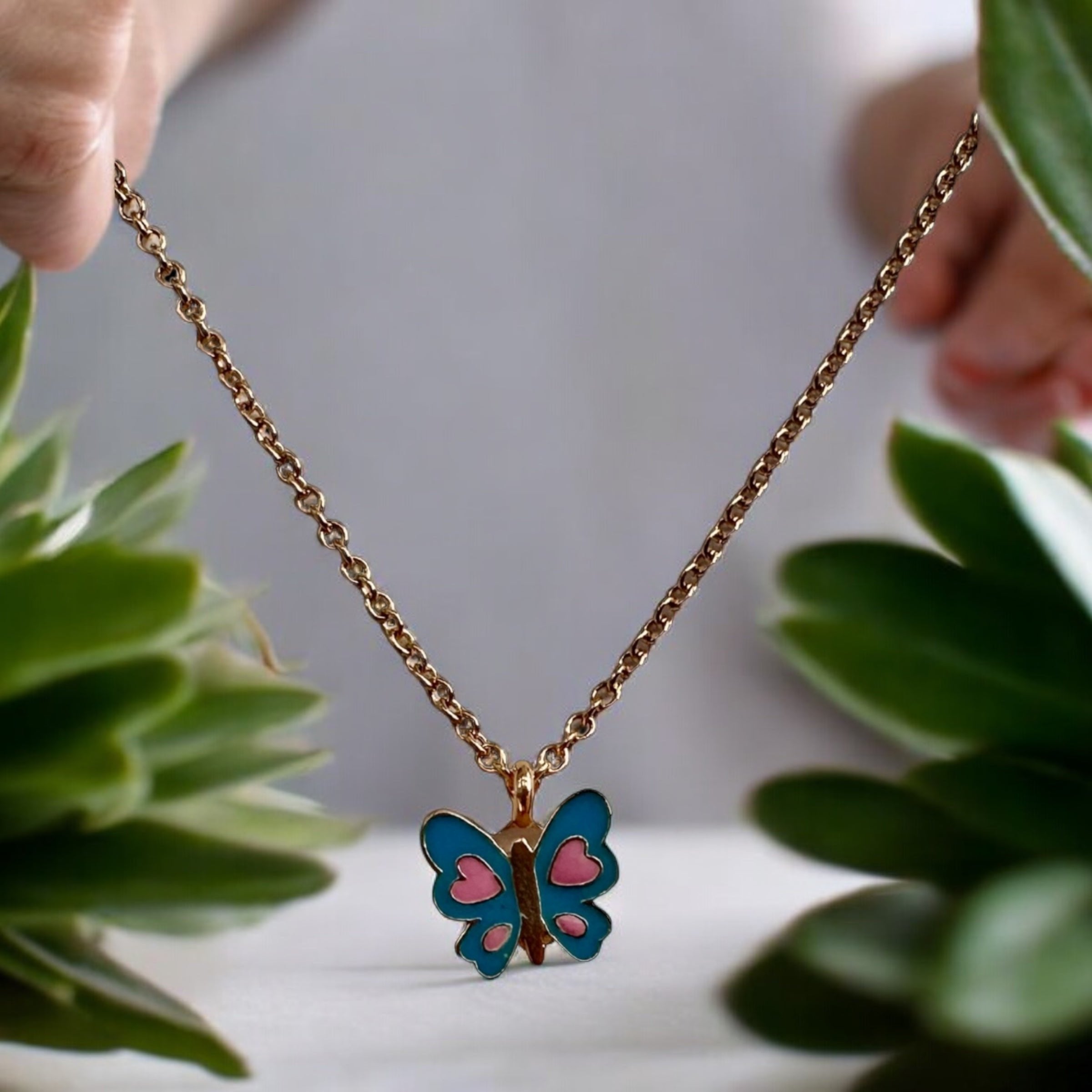 Blue & Pink Butterfly necklace